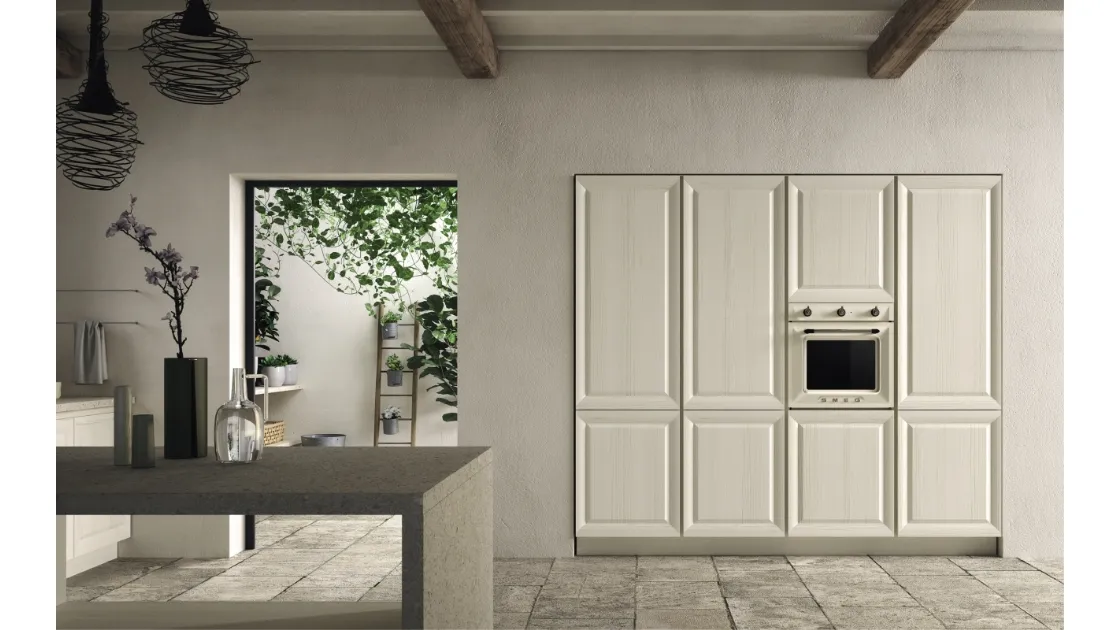 Cucina Design in legno chiaro con colonne in linea Melia 01 di Maistri