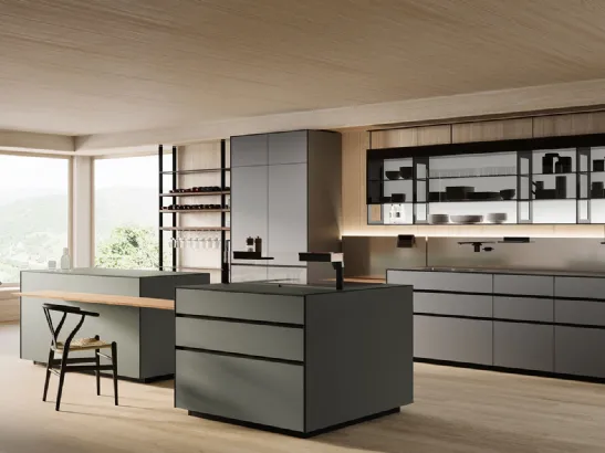 Cucina Design con isola Riciclantica Outline Laminato Seta di Valcucine