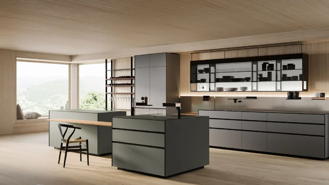 Cucina Design con isola Riciclantica Outline Laminato Seta di Valcucine