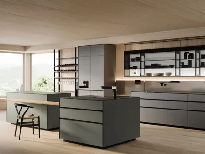 Cucina Design con isola Riciclantica Outline Laminato Seta di Valcucine