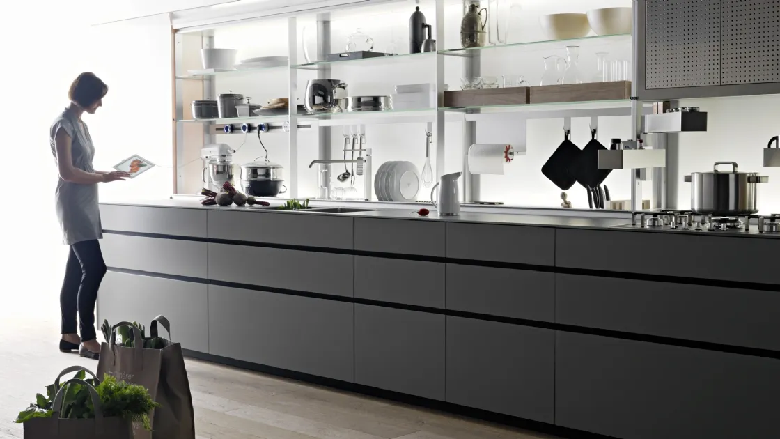 Cucina Design Artematica in vetro temprato laccato opaco Vitrum Grigio Cemento 01 di Valcucine