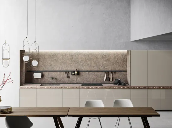 Cucina Design in linea Genius Loci Vitrum Lucido Kamut con cassetto a mosaico di Valcucine