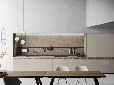 Cucina Design in linea Genius Loci Vitrum Lucido Kamut con cassetto a mosaico di Valcucine