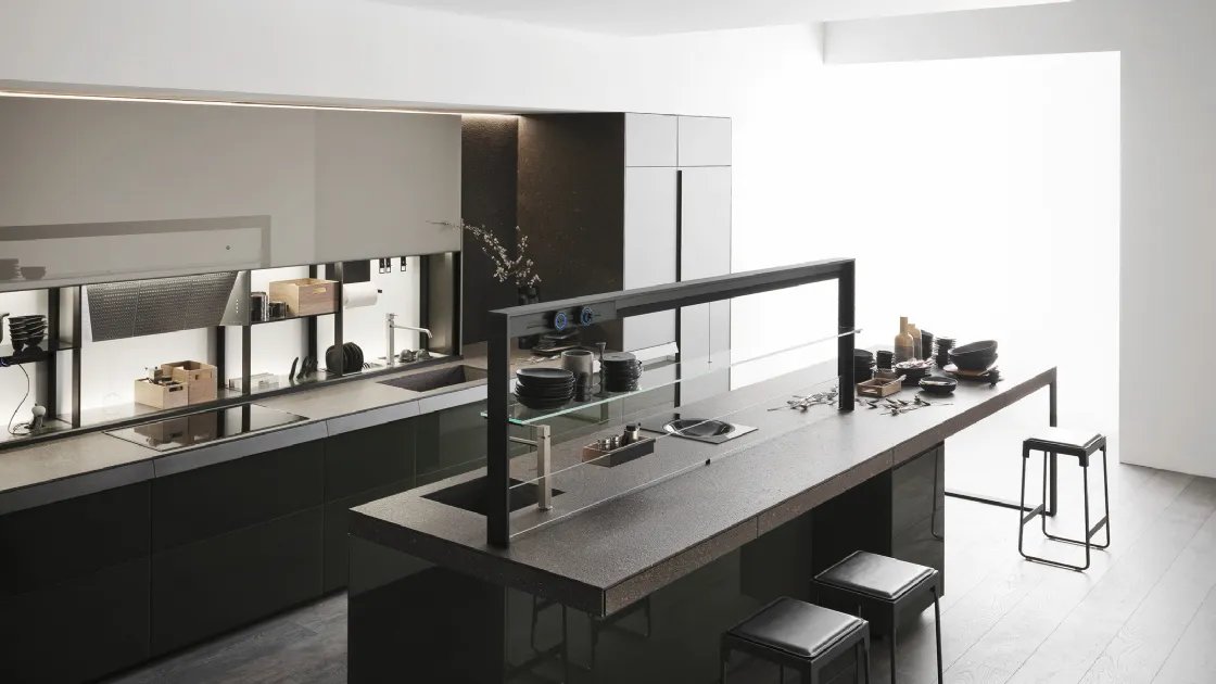 Cucina Design Genius Loci Vitrum Lucido Verde Oceanico di Valcucine