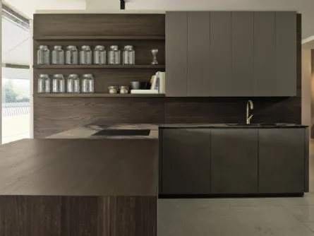 Cucina Design angolare in laccato e legno con top in marmo Viva 06 di Maistri