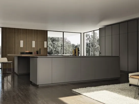 Cucina Design in laccato opaco con penisola in legno Viva 10 di Maistri