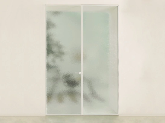 Porta per interni Aladin Double Swing Plain Duo in vetro con telaio in alluminio di Glas Italia