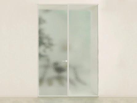 Porta per interni Aladin Double Swing Plain Duo in vetro con telaio in alluminio di Glas Italia