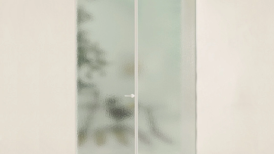 Porta per interni Aladin Double Swing Plain Duo in vetro con telaio in alluminio di Glas Italia