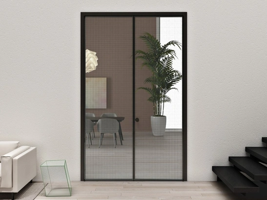 Porta per interni Aladin Double Swing Plain Mono in vetro con telaio in alluminio di Glas Italia
